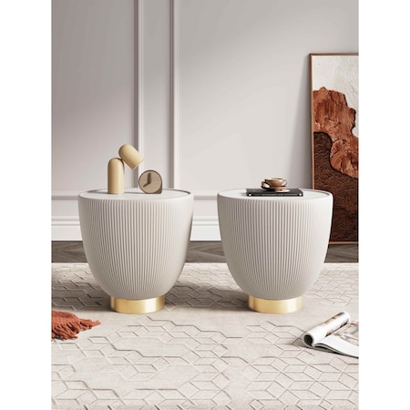 Manhattan Comfort Round End Table, 18.43 in L, Stainless Steel, Cream 2-ET005-CR